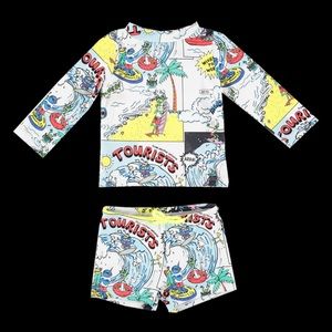 STELLA McCARTHEY KIDS “HOLIDAZE” PRINT INFANT BOYS 2PC SWIMSUIT SPF50+